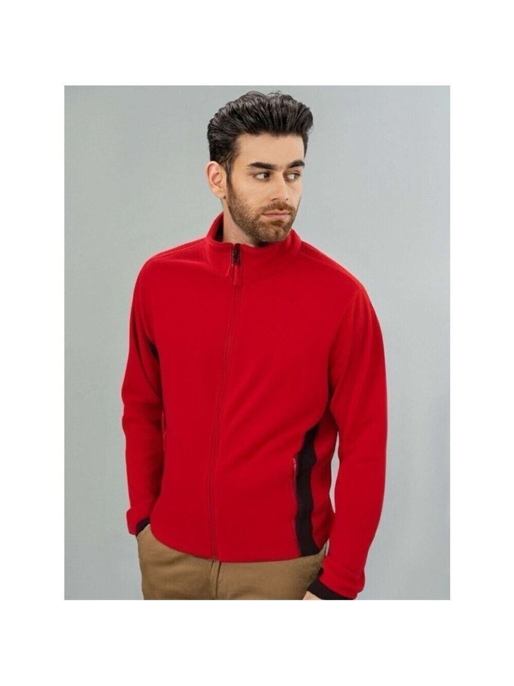Lands End Mens Full Zip Red Fleece Sweater Sweatshirt Size Medium